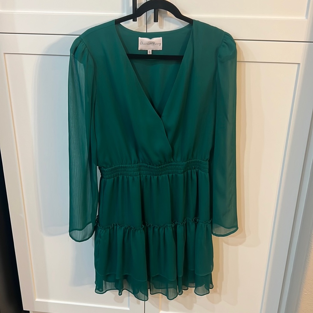 Charles Henry Tiered Long Puff Sleeve Dress